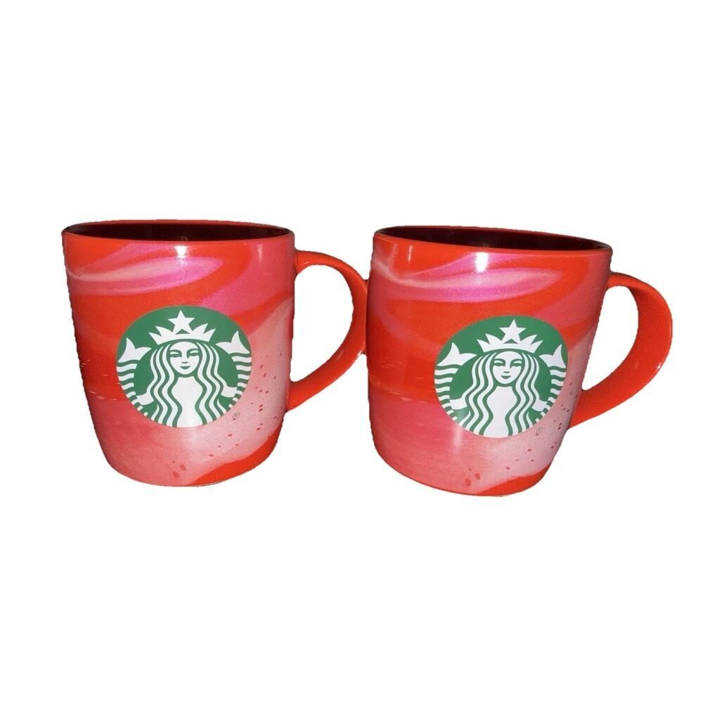 Starbucks SET OF 2 Christmas 2024 Swirl Red Coffee /Tea Mugs 11 Fl oz EUC